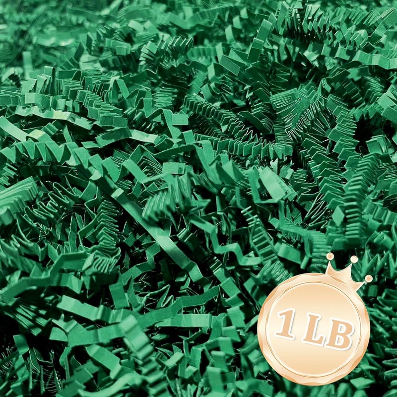 Zankubom 1 LB Dark Green Crinkle Cut Paper Shred Filler Great for Gift Wrapping, Dark Green Basket Fillers, Birthday, Halloween Thanksgiving Christmas Patrick's Day, Easter Party Decor Filling Supplies - Image 1